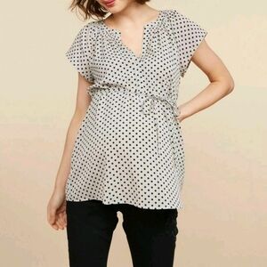 Motherhood Maternity Polka Dot Flutter Cap Sleeve Maternity Top - White/Black